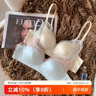 缎面法式 内衣女性感小胸聚拢无钢圈防下垂收副乳文胸 蕾丝撞色新款