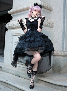 pink木棉少女芭蕾女孩洛丽塔优雅轻花嫁荷叶边lolita四段式大拖尾