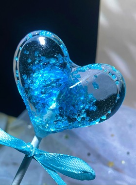 蓝色爱心棒棒糖糖果手工情人节生日520儿童定制零食天然无糖礼物