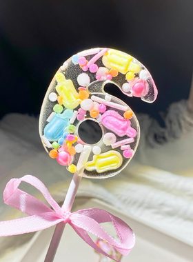 生日蜡烛糖粉色砖石数字棒棒糖定制蛋糕糖果手工波糖儿童食品礼盒