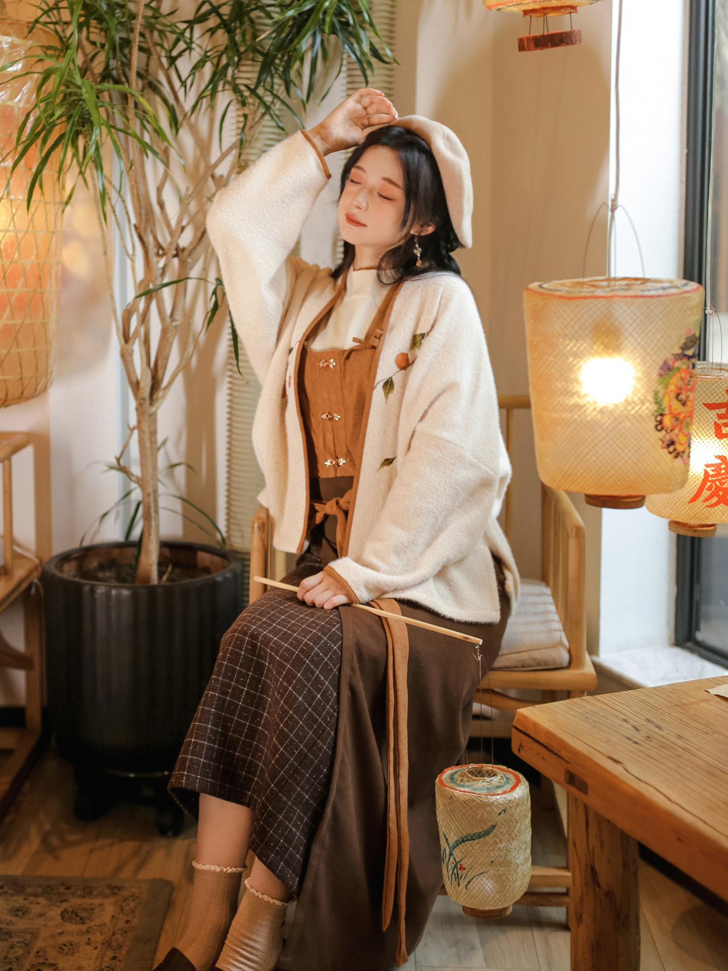 LUO XIU DONG XIANG [BROWN BU LIUQIU] HANFU 송나라 메인 허리 항공기 슬리브 중국 스타일 오리지널 데일리 겨울 여성