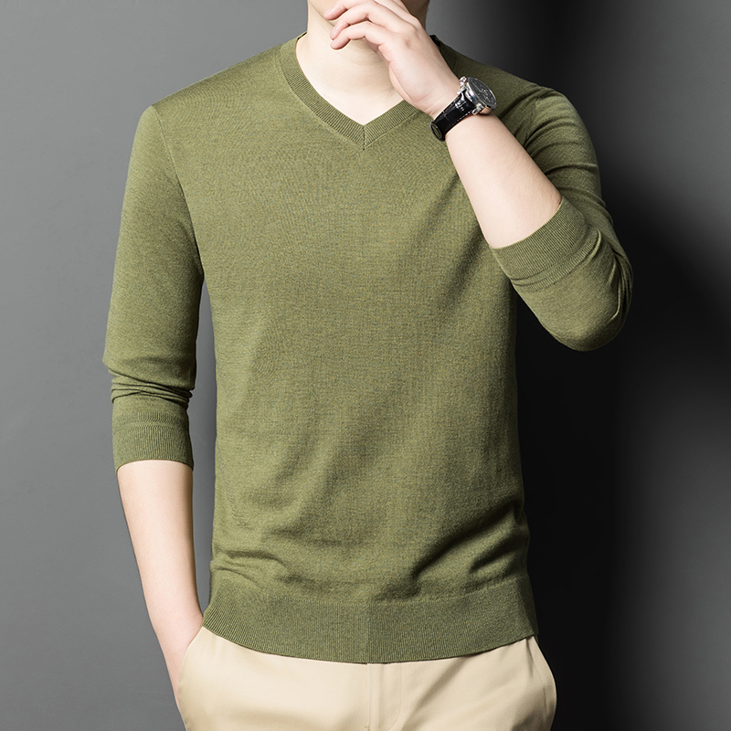 男士秋季薄款V领羊绒衫