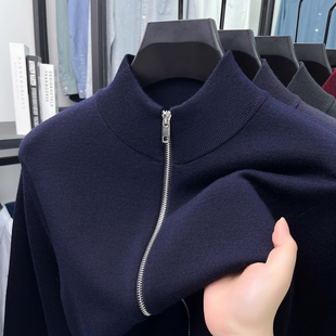 双拉链【100%精纺羊毛+四平加厚】半高拉链领羊毛衫开衫外套男