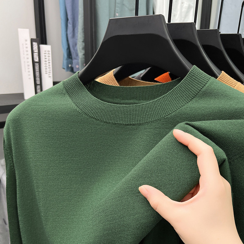 【60支丝羊绒】柔滑薄款丝羊绒毛衣男圆领贴身桑蚕丝纯色针织衫秋