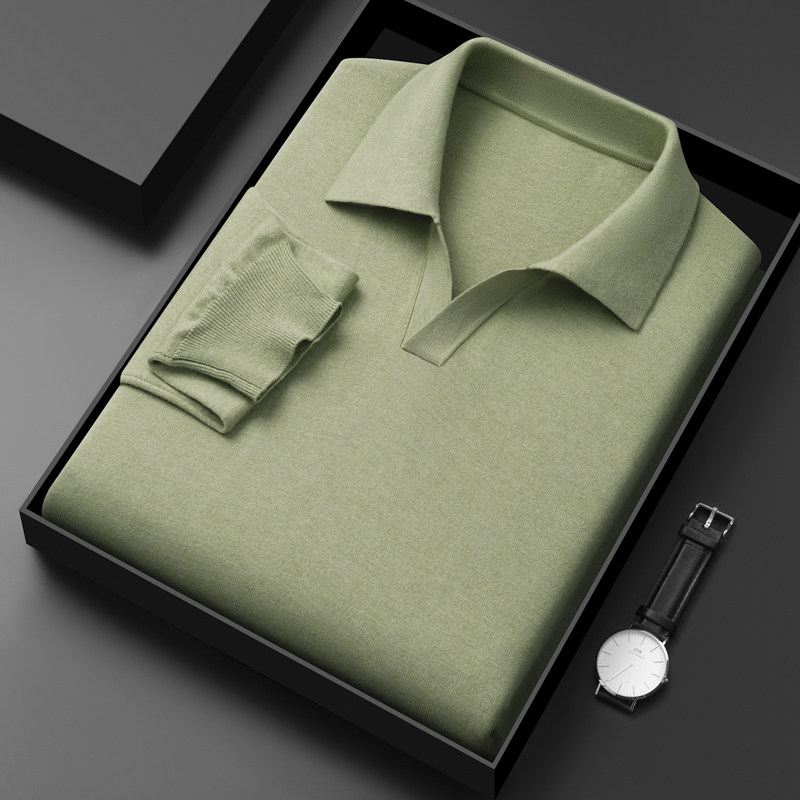 【不起球+棉混纺】可机洗高密薄款针织衫男海鸥T恤领棉质毛衣