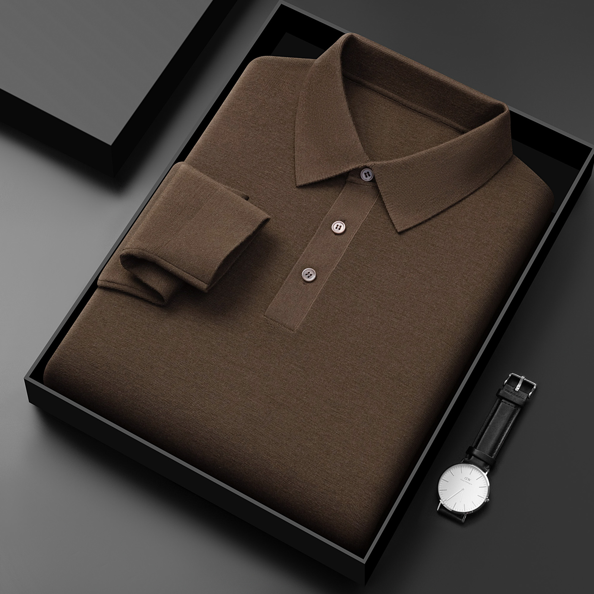 四平中厚款翻领精纺羊毛衫