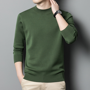 【100%美利奴羊毛+四平加厚+抗起球】精纺羊毛衫男半高领纯色毛衣