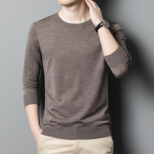 【直径仅13微米】高密100支精纺超薄男圆领美丽若羊毛衫纯色毛衣