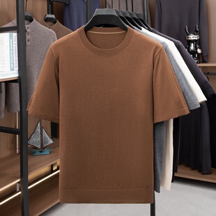 高端【桑蚕丝+羊毛】秋季超细16针圆领纯色轻薄男针织短袖T恤贴身