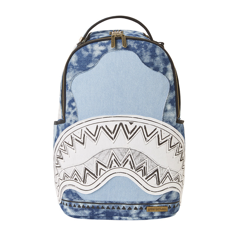 SGR潮牌复古牛仔鲨鱼嘴双肩包高中学生书包男女休闲电脑旅行背包