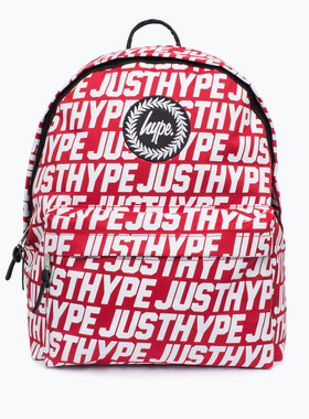 JUST HYPE红色满印花双肩包高中学生书包男女潮牌背包新