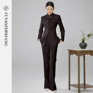 FUYAO扶摇 国风立领时尚套装女新中式气质西装两件套改良中山装秋