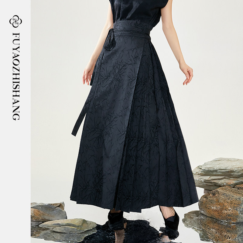 FUYAO扶摇  清冷竹纹黑色马面裙春季新中式裙子日常穿汉服半身裙