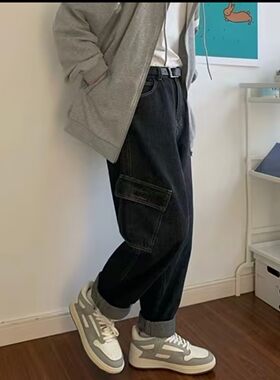 【精品】满68包邮◆2026夏季男款美式复古小众水洗直筒口袋牛仔裤