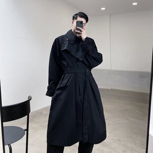 【精品】清完关店◆暗黑个性翻领小众错位复式气质长款潮流风衣