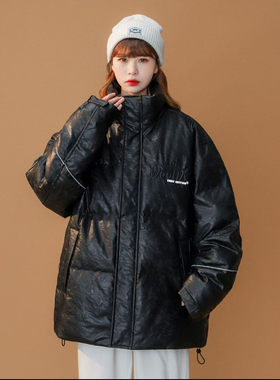 【精品】满68包邮◆2025秋冬季情侣款潮流PU皮钢印白鸭绒羽绒服潮
