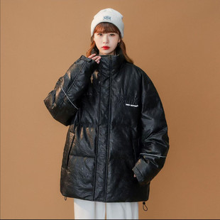 精品 情侣款 满68 2025秋冬季 潮流PU皮钢印白鸭绒羽绒服潮 包邮