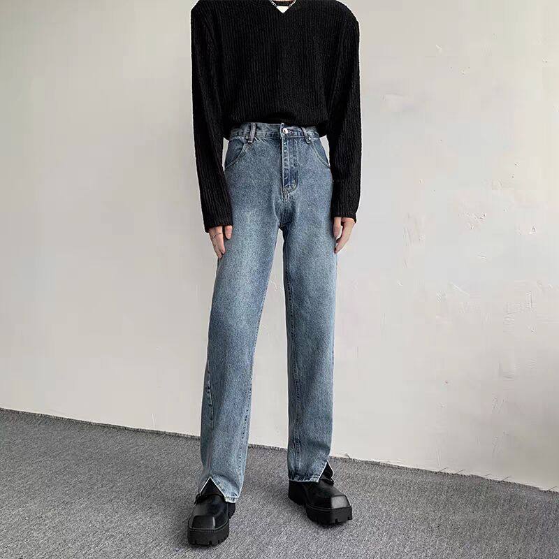 【精品】满68包邮◆2025春秋青少年韩版潮流设计感小众开叉牛仔裤,男装,牛仔裤,淘宝优惠券,粉丝福利购,淘宝优惠卷