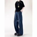 精品 高街痞帅弯刀直筒牛仔裤 满68 2025春秋青少年美式 潮 包邮