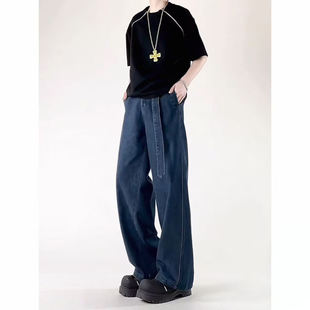 精品 高街痞帅弯刀直筒牛仔裤 满68 2025春秋青少年美式 潮 包邮