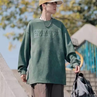 2025秋冬青少年美式 包邮 满68 潮牌麂皮绒钢印休闲卫衣 精品