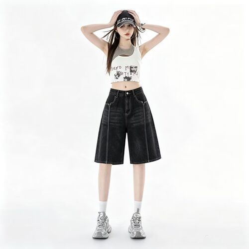 【精品】满68包邮◆2026夏季中性美式复古cleanfit水洗牛仔短裤