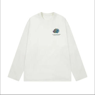 精品 潮流仿麂皮绒印花长袖 满68 2025春秋青少年美式 T恤 包邮