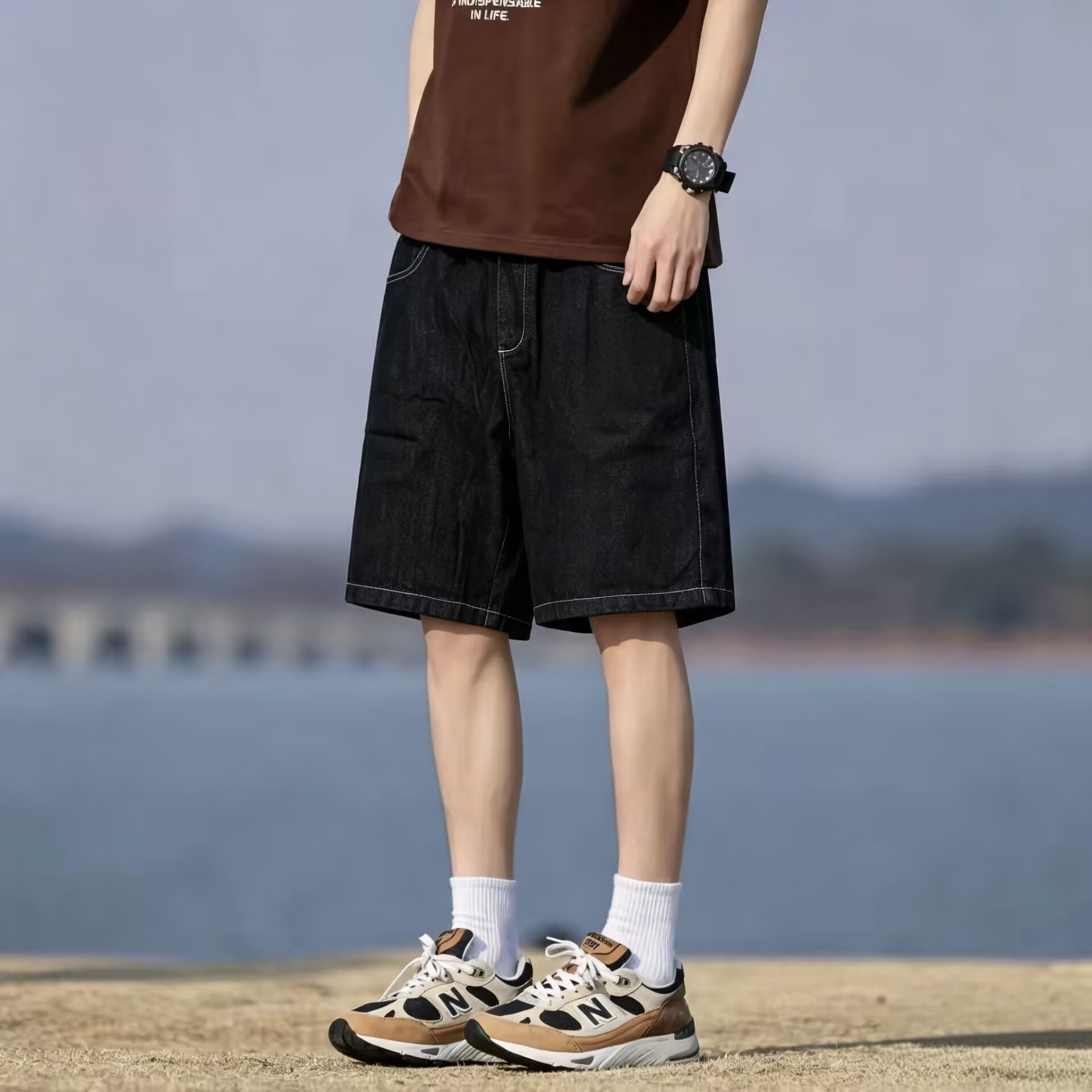 【精品】满68包邮◆2026夏季青少年美式潮流时尚薄款直筒牛仔短裤