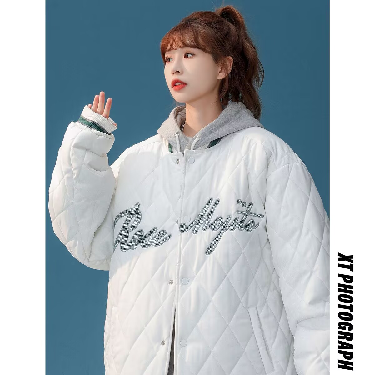 【精品】满68包邮◆2025冬季中性风港风潮流菱形格锁棉棒球服棉衣