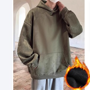 只剩军绿 加绒质量很好 港风加绒加厚麂皮绒卫衣 精品清仓
