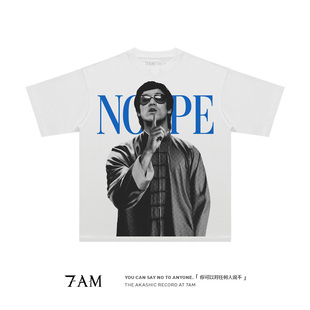 vintage复古潮牌重磅纯棉短袖 7AM 李小龙T恤ins爆红水洗做旧美式