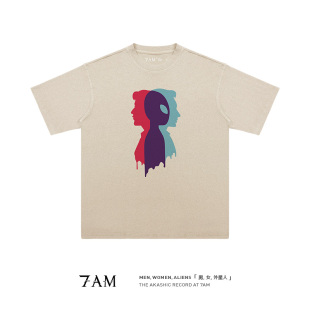 7AM T恤 第三性别幽默外星人小众创意水洗做旧纯棉宽松美式