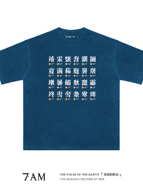 7AM-地球脉搏二十四节气小众文艺水洗做旧纯棉宽松短袖T恤ins