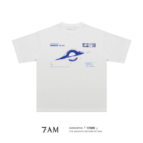 7AM-星际穿越卡冈图雅黑洞T恤做旧美式复古重磅小众纯棉宽松短袖