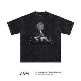 7AM T恤 意识是终极神圣矩阵灵性觉醒水洗做旧纯棉宽松短袖