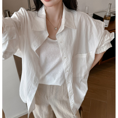 嘉言 白色衬衫女宽松慵懒风轻奢减龄洋气2026年夏季长袖防晒衬衣