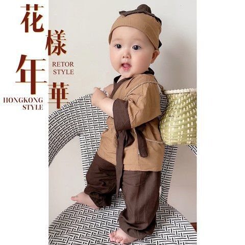 宝宝书童摄影装经典可爱书童古风外出汉服大小儿童店小二表演服装