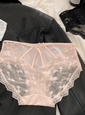 百褶力镂空法式蕾丝纯色低腰三角裤年轻妹妹内裤无痕时尚风清纯新