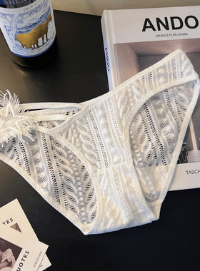 法式蕾丝镂空内裤女性感透气纯棉裆低腰丁字裤五星黑色白色不对称