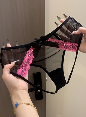 性感蕾丝刺绣女三角裤低腰无痕纯欲内裤丁字裤柳钉开档透视网纱新