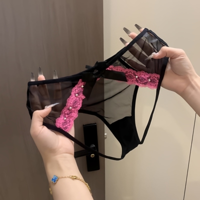 蕾丝刺绣低腰无痕透视网纱丁字裤