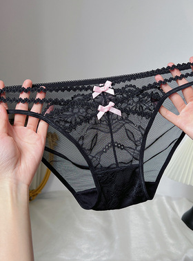 黑色网纱甜美风镂空蕾丝三角内裤女低腰蝴蝶结法式舒适性感内裤新