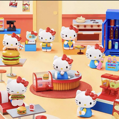 新品名创优品Hello Kitty复古餐厅系列盲盒手办潮玩摆件女生礼物