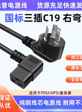 国标C19电源线右弯头直角250V 适用于服务器/PDU UPS电源数据中心
