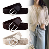 带宽 裤 男女适用款 帆布编织腰带无孔弹力编制松紧皮带针扣休闲韩版