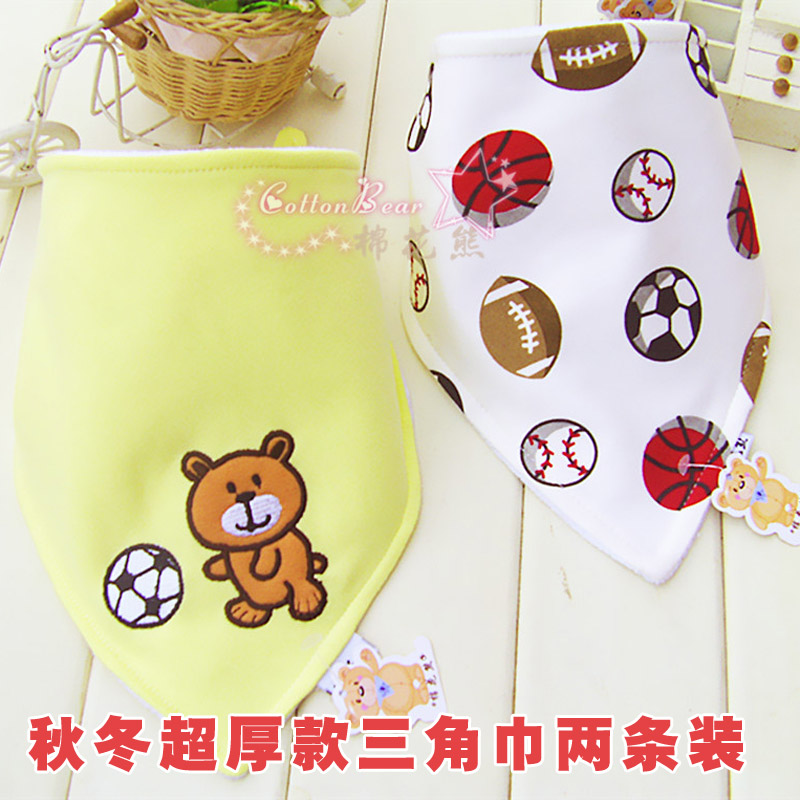 超加厚纯棉毛巾料口水巾宝宝婴儿童三角巾双层双按扣围嘴兜包邮