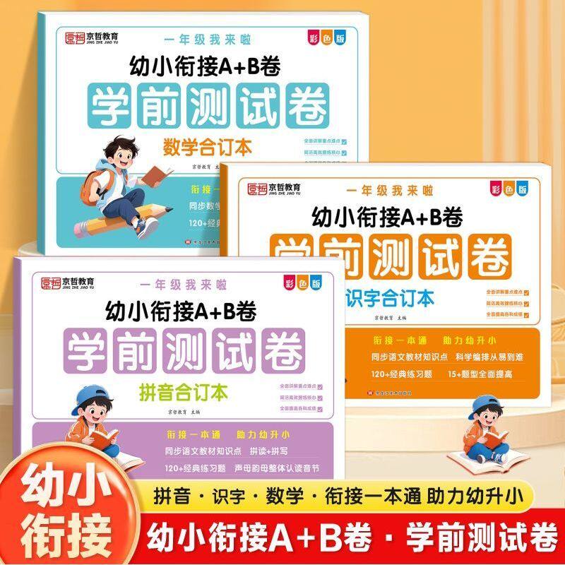 幼小衔接A+B卷拼音数学语文识字合订本综合测试卷专项训练每日一练学前测试卷幼儿园中大班练习册10/50/100以内加减法计算算术本