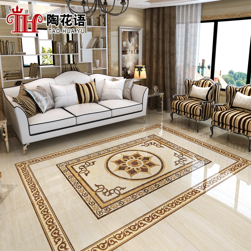 欧式客厅拼花瓷砖 玄关入门地毯砖 走廊过道地面砖餐厅抛晶地板砖
