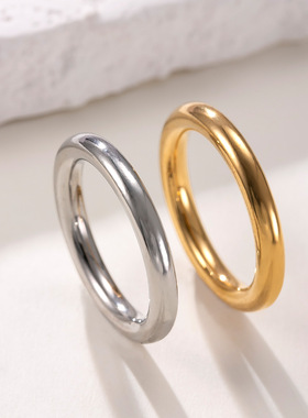 厚版光面不锈钢男女素圈戒指