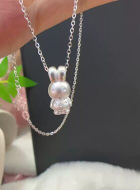 足银999米菲兔miffy软萌可爱小兔子项链十字链子 送闺蜜礼物